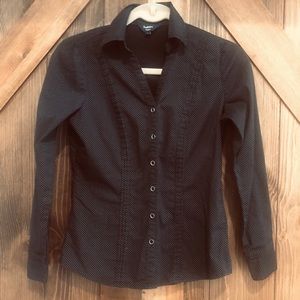 ⭐️5/$20 Black polkadot snap button shirt Reitmans top long sleeve office career